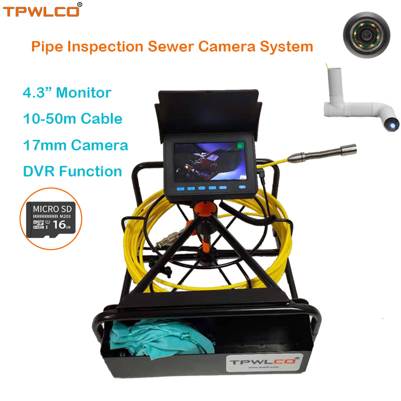 Underwater Inspection Camera 50M - 4.3インチパイプライン防水検査システム、16GB SDカード、8500mAバッテリー、10-50mケーブル、17mm水中カメラ付きDVR対応