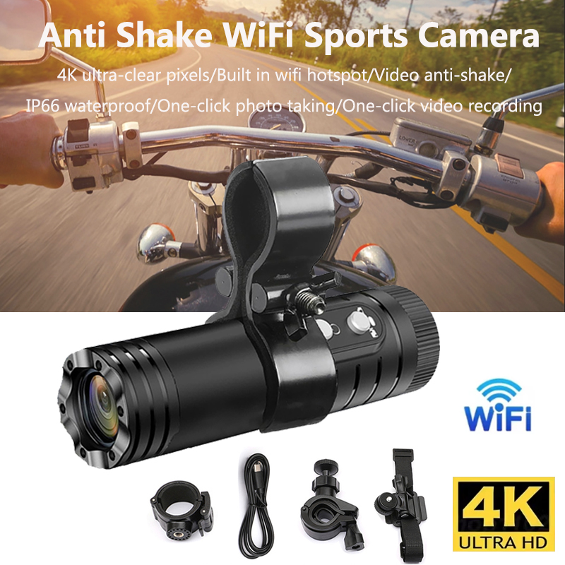 Underwater Fishing Camera 4K - 4K フル HD Wifi ポータブルカメラ防水と手ぶれ補正スポーツカメラ自転車オートバイヘルメットカム懐中電灯ビデオカメラ